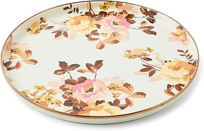 MACKENZIE-CHILDS Enamel Round Tray Unique Serving Platter for Food and Drinks, Wild Rose White