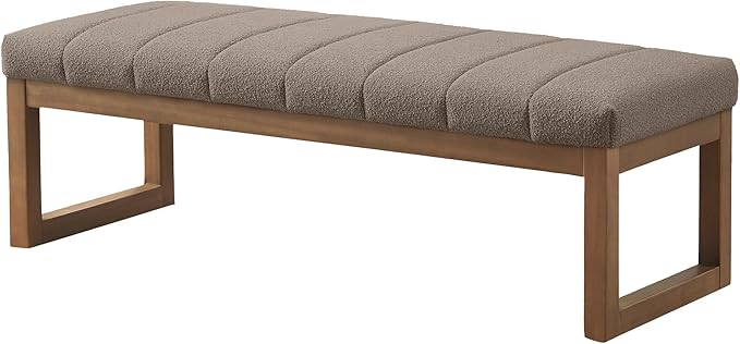 52.7" Bedroom Bench for End of Bed, Modern Upholstered Teddy Fabric Entryway Bench & Dining Bench, Footrest Stool Bench with Solid Wood Frame for Bedroom, Living Room (Dark Brown)