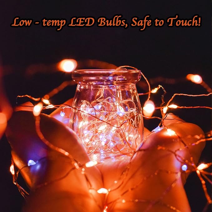 Brightown 24 Pack LED Fairy Lights Battery Operated String Lights Waterproof Silver Wire 7 Feet 20 LED Firefly Starry Moon Lights for DIY Wedding Party Bedroom Patio Christmas (Orange, 24 Pack)