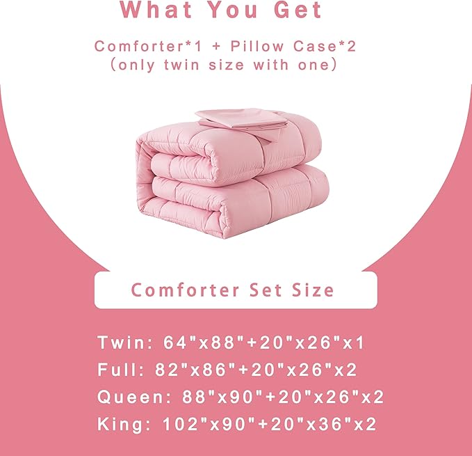 DOWNCOOL Full Size Comforter Sets -All Season Bedding Comforters Sets with 2 Pillow Cases -3 Pieces Bed Set Down Alternative Comforter Set -Pink Bedding Sets Full(82"x86")