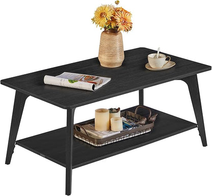 VASAGLE MAEZO Collection - Coffee Table, 2-Tier Center Table with Storage, Tapered Legs, Curved Transitions, 21.7 x 39.4 x 17.7 Inches, Easy to Assemble, for Living Room, Charcoal Gray ULCT249B01