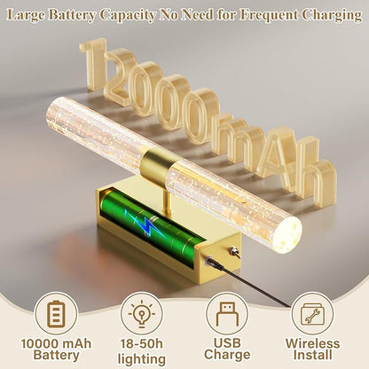camuucci Battery Operated Gold Wall Sconces Set of 2 Rechargeable Battery Powered Wall Light with 12000mAh Not Hardwired Dimmable Wall Lamp Fixtures for Bedroom Living Room 15.3 Inches