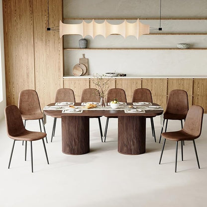 79" Dining Table Set for 8,Large Rectangular Kitchen Table Set for 8 with Cushioned Chairs,Modern Mid-Century Wood Dining Room Table Set,Ideal for Dining & Gatherings (Walnut)