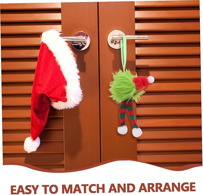 VILLCASE 6pcs Holiday Furry Christmas Decorations Plush Pom Pom Balls with Santa Hat and Striped Scarf Soft Long Plush Hanging Ornaments for Indoor Outdoor Seasonal Party Decor