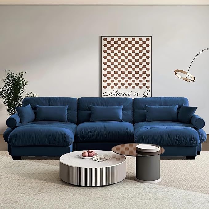 SoarFlash Sectional Sofa Couch, U Shaped Modern Sofa with Solid Wood Legs, Couches Sofas for Living Room Apartment, Comfortable Small Couches for Apartment, Blue