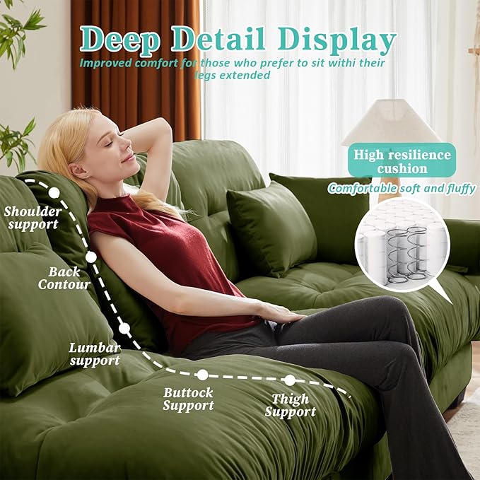 SoarFlash Sectional Sofa Couch, U Shaped Modern Modular Sofa with Solid Wood Legs, Couches Sofas for Living Room Apartment, Comfortable Couches, Green