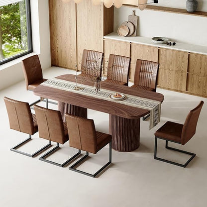 79" Dining Table Set for 8,Large Rectangular Dining Table Set for 8 with Cushioned Chairs,Modern Mid-Century Wood Dining Room Table Set for 8,Ideal for Dining & Gatherings (Walnut)