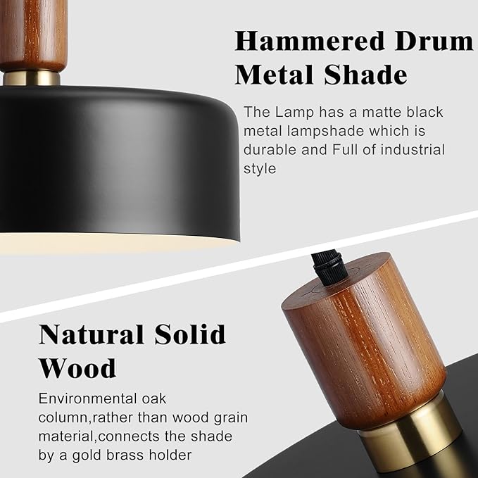 Eustace 13.8 inch Large Pendant Light, Adjustable Metal Chandelier with Solid Wood and Brass Accent, Modern Hanging Light Fixtures for Kitchen Island, Bar, Dining Room, Bedroom, Living Room