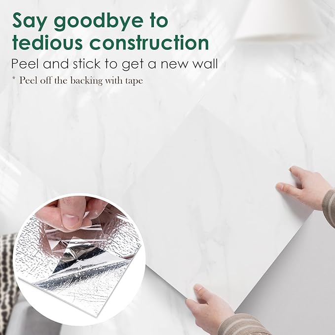 Peel and Stick Backsplash Tiles 20 Sheets 12''x12'' PVC Self Adhesive Wall Tiles Back Splash Wall Panels Stick on Backsplash for Kitchen Bathroom Laundry Room, White