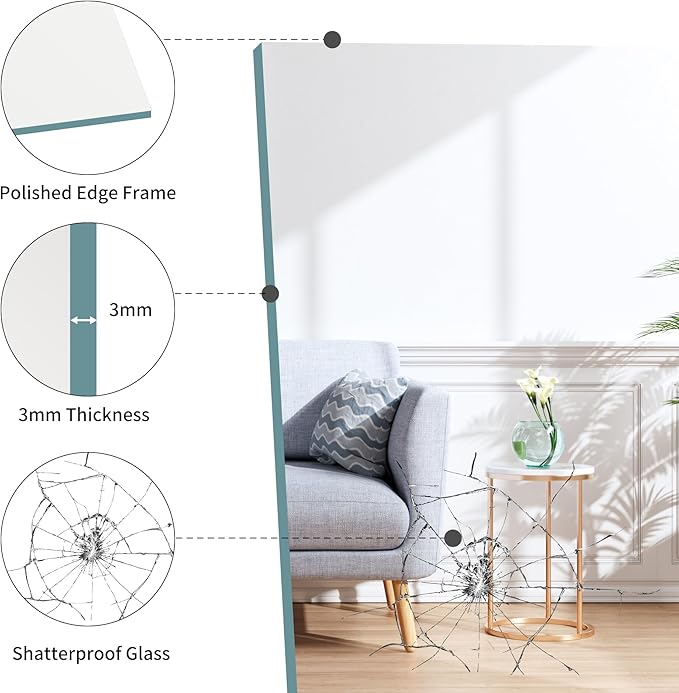 KOCUUY Frameless Mirror, 36"x48" Bathroom Mirror for Over Sink, Unframed Vanity Mirror, Large Rectangle Mirror for Bathroom, Bedroom, Living Room, Entryway, Upgraded Shatterproof