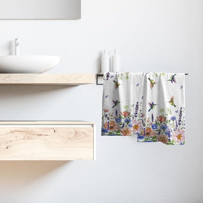 Spring Floral Hand Towels 2 Pack Hummingbird Butterfly Guest Fingertip Towels Soft Absorbent Kitchen 14x28