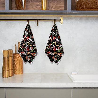 Mushroom Kitchen Towels Set of 2 Absorbent Tea Towels 24x16 Cooking Baking Home Decoration Tabletop Decor
