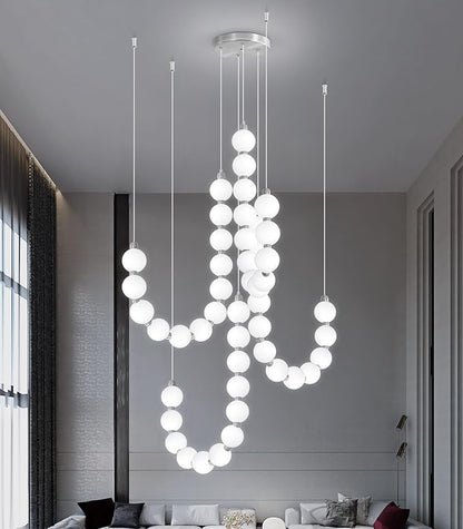 Modern Chandeliers LED Dimmable Light Acrylic Balls Ceiling Pendant Lighting for Living Room Dining Room Bedroom Adjustable Hanging Lights 90 Watts Silver Lamp