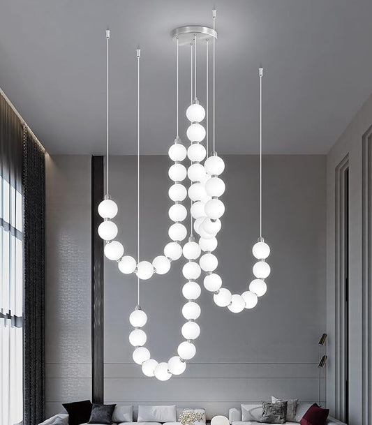 Modern Chandeliers LED Dimmable Light Acrylic Balls Ceiling Pendant Lighting for Living Room Dining Room Bedroom Adjustable Hanging Lights 90 Watts Silver Lamp