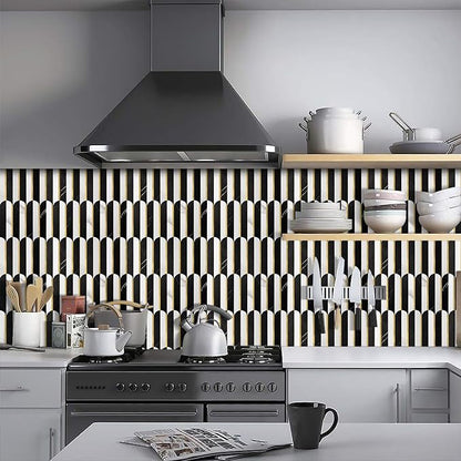 Vamos Tile Peel and Stick Backsplash Seamless Tile,Stick on Backsplash for Kitchen and Bathroom,Marble Look PVC Mixed Metal Gold Self Adhesive Metal Mosaic Tiles (10 Sheets)