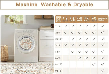 Washable Rugs 8x10 Area Rugs for Living Room,Rugs for Bedroom,Large Carpets,Ultra Soft Faux Wool Retro Dining Room Rug,Non Slip&Non-Shedding Low Pile Vintage Print Rug for Home Office,Orange