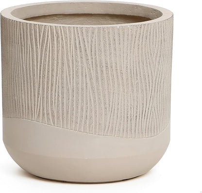 LuxenHome 12 Inch Dia Round Concrete Planter, Indoor Outdoor Large Plant Pot with Drainage Hole and Rubber Plug, Decorative Flower Pot for Plants, Blended Tan Tapered Planter for Home Patio Garden