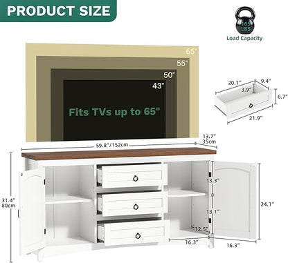 YITAHOME TV Stand for 65 Inch TVs, 31.4" Tall Entertainment Center with Storage Cabinets and Drawers, Media TV Console with Barn Doors for Living Room, White
