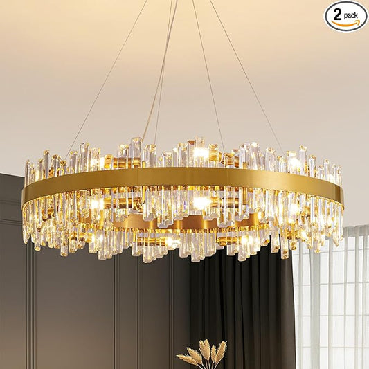 Siljoy 20-Light Modern Crystal Chandeliers, Large Brushed Gold 2-Tiers Raindrop K9 Crystal Ceiling Light, 3 Way Dimmable Pendant Lighting Fixture for Dining Living Room Kitchen Island Bedroom D39.4''