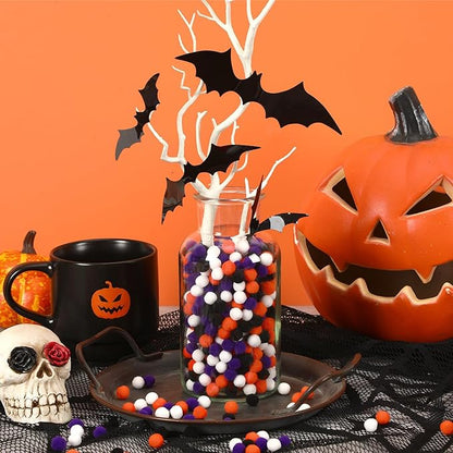 SEPGLITTER Halloween Pom Poms Balls, 1000Pcs 1 cm/0.4 inch Color Black Orange Purple White Pom Poms for Fall Halloween Party Crafts Making DIY Holiday Decorations Supplies