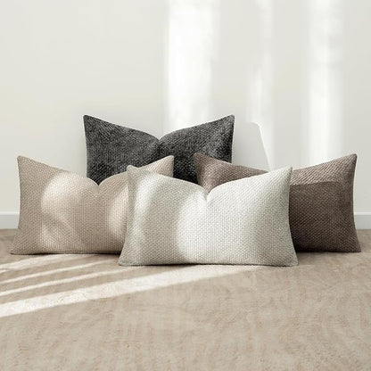 MIULEE Pack of 4 Throw Pillow Covers 12x20 Inch Neutral Soft Decorative Chenille Pillow Covers Farmhouse Boho Accent Cushion Covers for Mid Century Modern Home Decor Bedroom Living Room