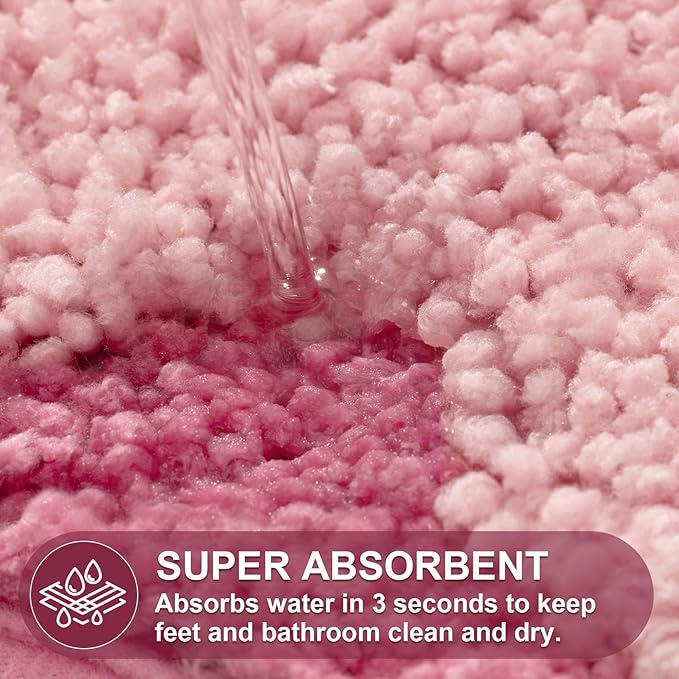ORTIGIA Long Cute Scalloped Bathroom Rugs Runner, Fun Candy Pink Plush Microfiber Scallop Bath Mats Non Slip Washable Quick Dry Absorbent, Rug for Bathtub Sink Laundry Room Bedroom, 17x47