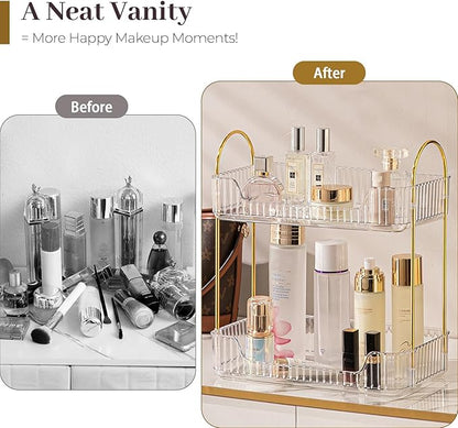 Aveniee Bathroom Counter Organizer, 2 Tier Perfume Skin Care Countertop Storage Shelf, Vanity Makeup Tray for Cosmetic Skincare Lotion,Clear