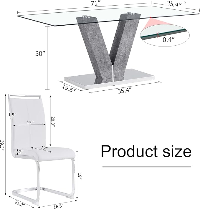 71" Glass Dining Table Set for 8, Kitchen Table and 8 PU Leather Chairs, Tempered Glass Top and MDF Base, 9-Piece Table Set Ideal for Living Room