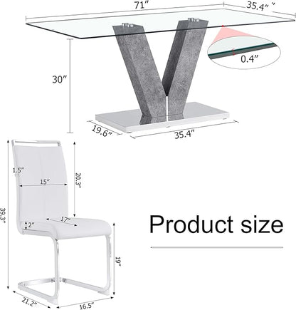 71" Glass Dining Table Set for 8, Kitchen Table and 8 PU Leather Chairs, Tempered Glass Top and MDF Base, 9-Piece Table Set Ideal for Living Room