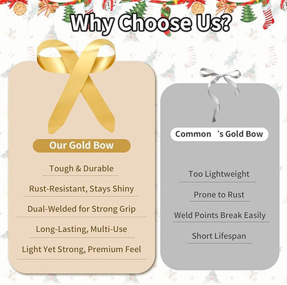 6 Pcs Large Christmas Metal Bow Tree Topper Ornaments with Clip, Bows-Gold Christmas Bow Decoration for Wreath, Garland, Indoor Outdoor,1 Large 5 Small Gold Bows (9.6x11.4 & 4.2x4.5 in)