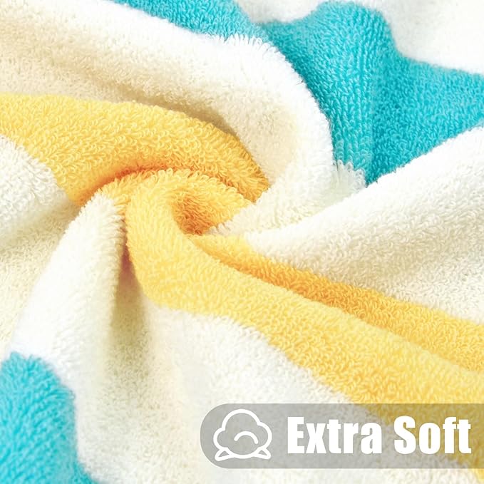 Jacquotha 100% Cotton Bath Towels Set of 2 Highly Absorbent Striped Towels for Bathroom Hotel Spa, Peach Pink & Teal
