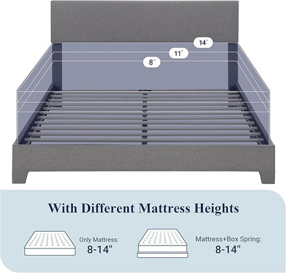 Allewie Queen Bed Frame with Upholstered Adjustable Headboard, Platform Bed with Wood Slats, Heavy Duty Mattress Foundation, No Box Spring Needed, Easy Assembly, Light Grey