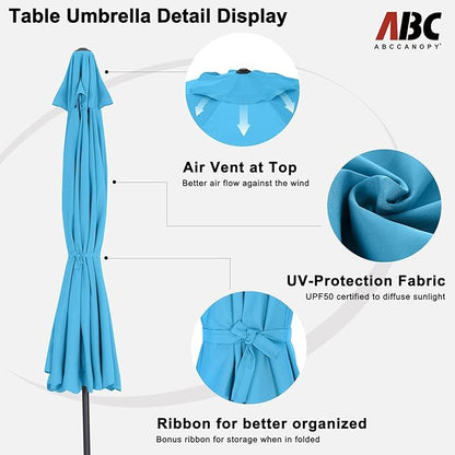 ABCCANOPY 10ft Scalloped Patio Umbrella, Outdoor Table Umbrella with Tilt and Crank, Fiberglass Ribs Deck Umbrella for Patio, Pool, Garden, Picnic (Turquoise)