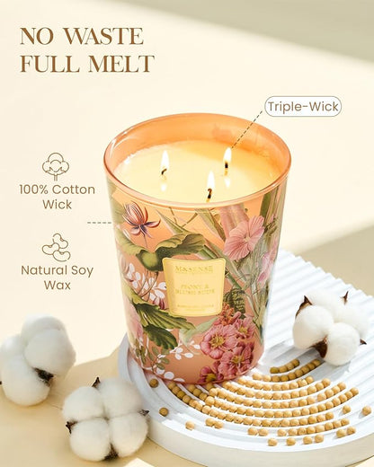 M&SENSE Large Soy Scented Candles Peony & Blush Sude, Non Toxic Natural Spring Candles 35oz 150 Hours Long Lasting Slow Burning, Unique Candle Gifts Cozy Room Decor for Women Men