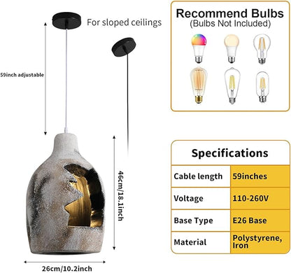 JAYMP Wabi Sabi Pendant Light for Dining Room Kitchen Island Hallway Farmhouse Hanging Lamp E26 Base Retroism Style Wine Bottle Shape Lighting Fixture (Antique White,C Shape, D26×H46cm)