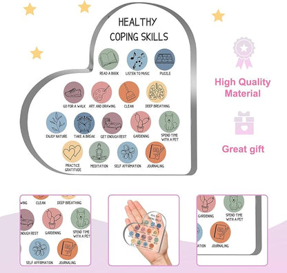 Therapy Office Decor, Anxiety Healthy Coping Skills Mental Health Decorations for Social Worker Classroom School Counseling Therapist Supplies Educational Acrylic Heart Art Decor