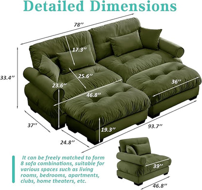 SoarFlash Modern Sofa Couches for Living Room, Small Sectional Sofa Set with Reversible Chaise, Sleeper Sofas and Modular Couch Function, Suitable for Small Spaces in Apartment, Green