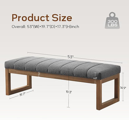52.7" Bedroom Bench for End of Bed, Modern Upholstered Teddy Fabric Entryway Bench & Dining Bench, Footrest Stool Bench with Solid Wood Frame for Bedroom, Living Room (Grey)