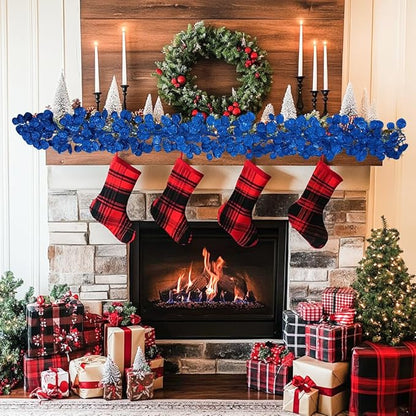 3 Pcs 6FT Christmas Garland Blue Glittered Artificial Eucalyptus Leaves for Mantle Christmas Tree Decorations Hanging Garland Ornaments Garden Table Shelf Door Window Wall Stair Holiday Home Decor