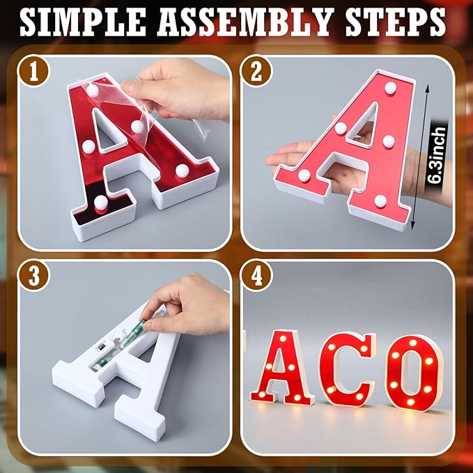 Tacos Light up Letters Sign Party Decorations Battery Powered Marquee Lighted Sign Alphabet LED Letter Lights for Christmas Tacos Bar Themed Party Birthday Home Tabletop Decor Supplies