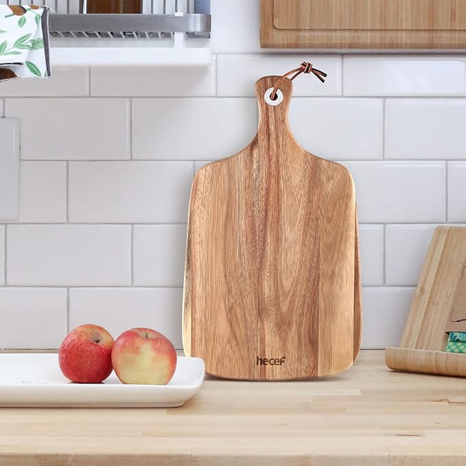 hecef Upgrade Bigger Cheese Board set of 4, a Acacia Wood Cheese Plate and 4 PcsKnives, Charcuterie Platter Serving Tray for Appetizers