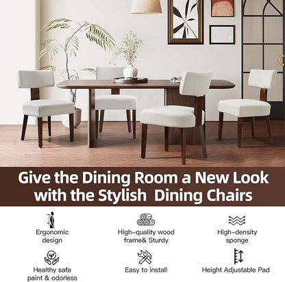 Dining Chairs Set of 2, Fabric Upholstered Wood Kitchen Chairs, Linen Curved Backrest Chairs,Farmhouse Modern Dining Chairs with Foot Pad for Kitchen/Living Room/Restaurant/Cafe-Beige