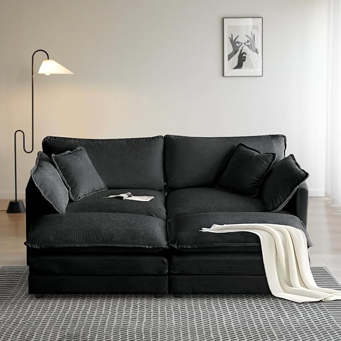 SoarFlash Chenille Sectional Sofa, Comfy Modular Coush Sofa with Ottoman, Modern 2 Seat Recliner Deep Seat Sofa Set for Living Room,Grey