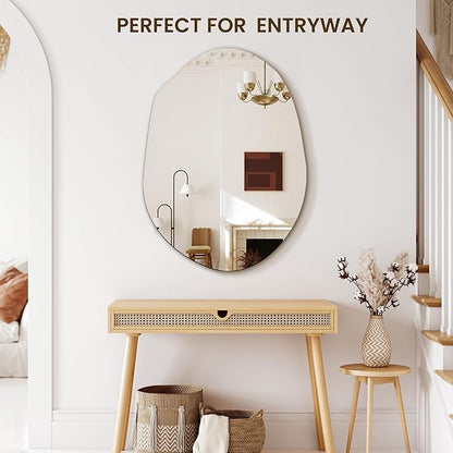 Irregular Asymmetrical Wall Mirror for Living Room Bathroom Entryway, Modern Decorative Wall Mirror Hanging (Hook Style, 24'' x 18'')