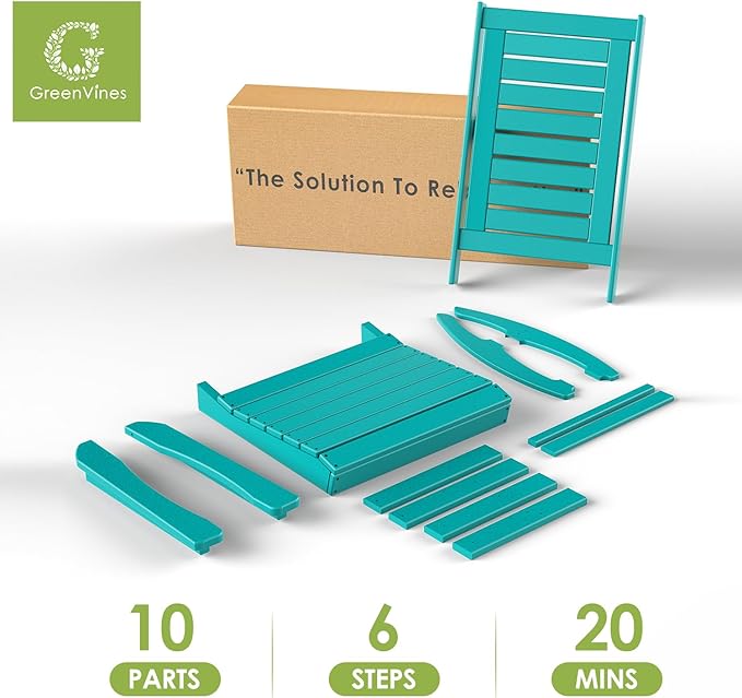 GREENVINES Outdoor Rocking Chairs | Set of 4 | Porch Rocker | HDPE Plastic | Aqua | Oversized Rockers | High Back | Big & Tall | Ladder Back | for Patio Outside Backyard Balcony Garden