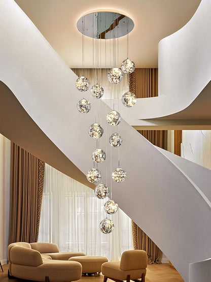 15-Light LED Staircase Chandelier Crystal Ceiling Lights Large Chandeliers for High Ceilings, Entryway Modern Lighting Fixture Villas and Stairs, Adjustable Length 23" W x100 H,75W
