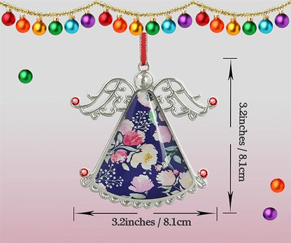 XUTAI Angel Christmas Tree Ornaments Christmas Ornament Gorgeous Watercolor Pink Flowers Glass Christmas Hanging Angel Glass Pendant for Holiday Decoration