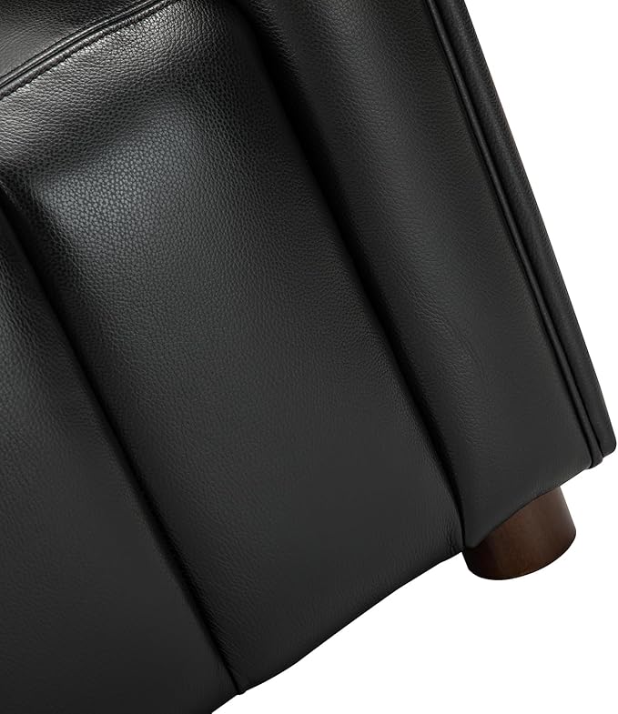 HULALA HOME 83" Genuine Leather Sofa with Channel Tufted Design, 3-Seater Sofa for Living Room Bedroom, Modern Oversized Couch with Wood Legs, Black