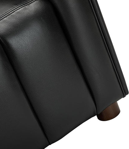 HULALA HOME 83" Genuine Leather Sofa with Channel Tufted Design, 3-Seater Sofa for Living Room Bedroom, Modern Oversized Couch with Wood Legs, Black