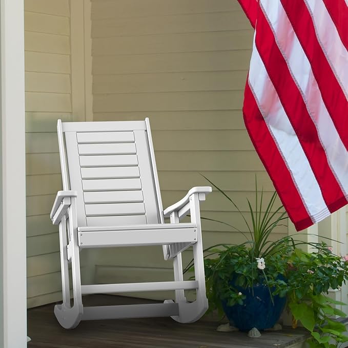 GREENVINES Outdoor Rocking Chairs | Set of 2 | Porch Rocker | HDPE Plastic | White | Oversized Rockers | High Back | Big & Tall | Ladder Back | for Patio Outside Backyard Balcony Garden